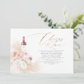 Pampas Gras Wijnproeverij Bruids Douche Uitnodigin Kaart (Staand voorkant)