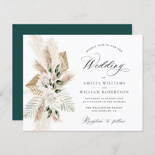 pampas gras wild flower greenery bruiloft (Voorkant / Achterkant)