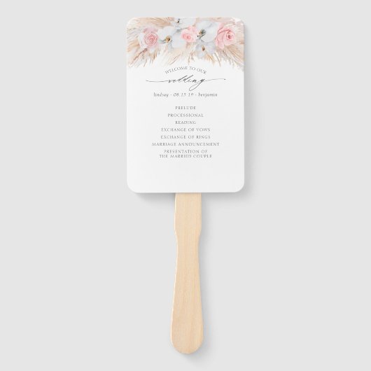 Pampas gras witte orchideeën exotische bruiloft pr handwaaier (Voorkant)