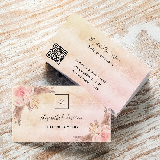 Pampas grasbloem roze roze floralen QR code logo Visitekaartje