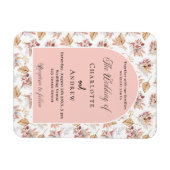 Pampas grasbloemen roos gouden huwelijksuitnodigin magneet (Horizontaal)