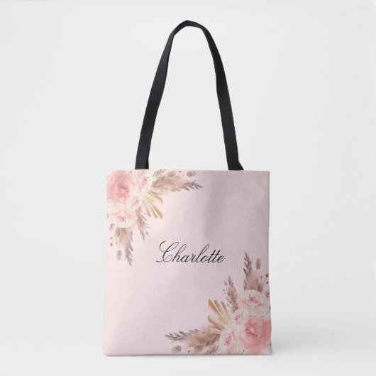 Pampas grasbloesem roos goudfloramnaam tote bag (Voorkant)