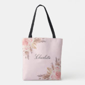 Pampas grasbloesem roos goudfloramnaam tote bag (Achterkant)