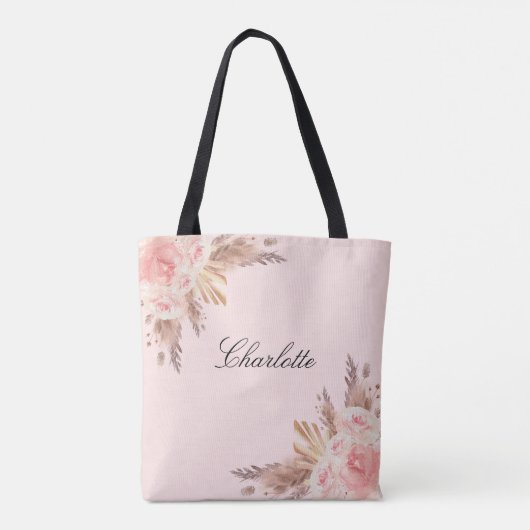 Pampas grasbloesem roos goudfloramnaam tote bag (Achterkant)