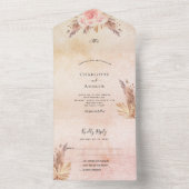 Pampas grasbloesem roos roze florals boho bruiloft all in one uitnodiging (Binnen)