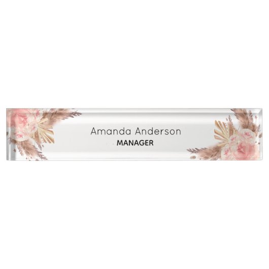 Pampas grasbloesem roze bloemmonogram naambordje (Voorkant)