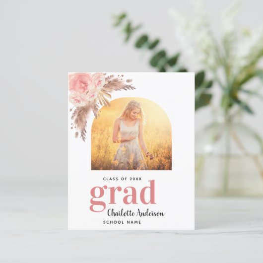 Pampas grasblos afstuderen aankondigingskaart (Staand voorkant)