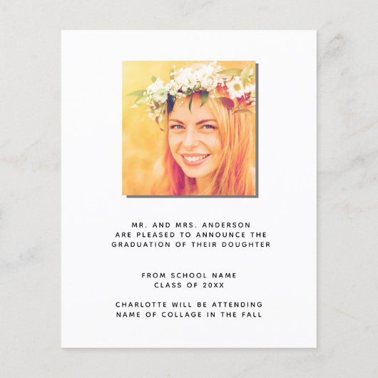 Pampas grasblos afstuderen aankondigingskaart (Achterkant)