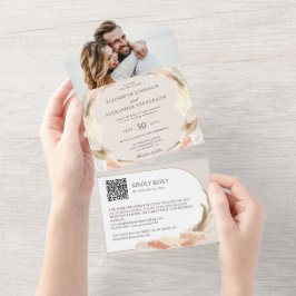 Pampas grasboho foto QR code bruiloft All In One Uitnodiging