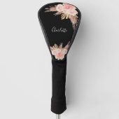 Pampas grasboho roos goudfloranje zwarte naam golfheadcover (Voorkant)