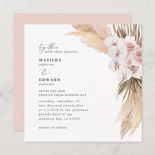 Pampas graspalm gedroogd botanische roze rustige r (Voorkant / Achterkant)