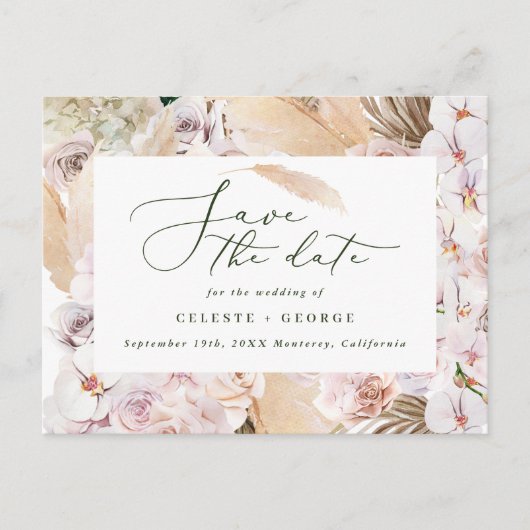 Pampas graspalmfoliage orchid modern rustig aankondigingskaart (Voorkant)