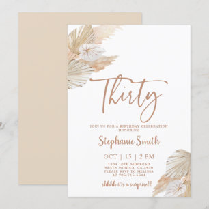 Pampas Grass 30th Birthday Invitation Kaart