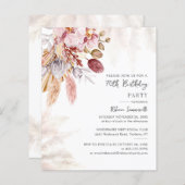 Pampas Grass 70th Birthday Party Chic Invitation (Voorkant / Achterkant)