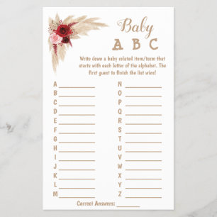 Pampas Grass   ABC Baby shower Game Kaart