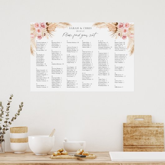 Pampas Grass Alfabetical Order Seating Chart Poster (Keuken)