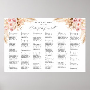 Pampas Grass Alfabetical Order Seating Chart Poster