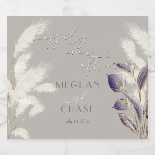 Pampas Grass Amethyst Anthurium Sparkling Wijnetiket (Enkel label)