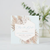 Pampas Grass Aqua Neutrale Bruiloft Save The Date (Staand voorkant)