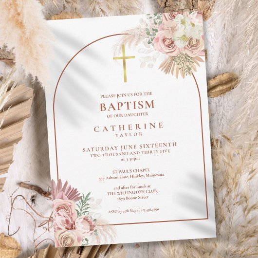 Pampas Grass Arch Baptism Kaart