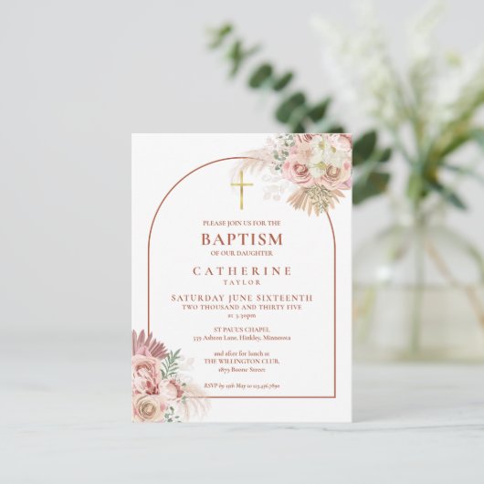 Pampas Grass Arch Baptism Uitnodiging Briefkaart (Staand voorkant)