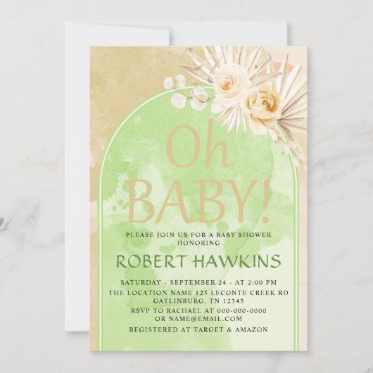 Pampas Grass Arch Boho Baby shower Kaart (Voorkant)