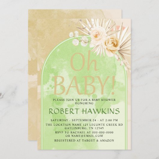 Pampas Grass Arch Boho Baby shower Kaart (Voorkant / Achterkant)