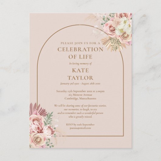 Pampas Grass Arch Celebration of Life Funeral Briefkaart (Voorkant)