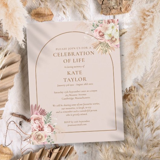 Pampas Grass Arch Celebration of Life Funeral Briefkaart