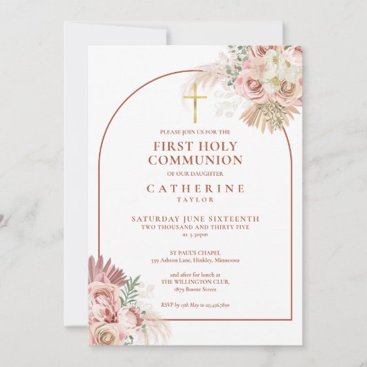 Pampas Grass Arch First Heilige Communie Kaart (Voorkant)