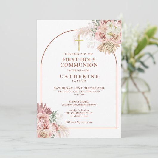 Pampas Grass Arch First Heilige Communie Kaart (Staand voorkant)