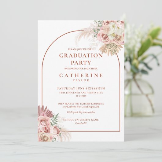 Pampas Grass Arch Foto GraduPartij Kaart (Staand voorkant)