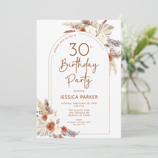 Pampas Grass Arch Terracotta Boho 30e verjaardag Kaart (Staand voorkant)