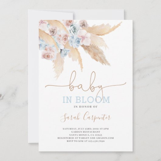 Pampas Grass Baby in bloei douche jongen uitnodigi Kaart (Voorkant)