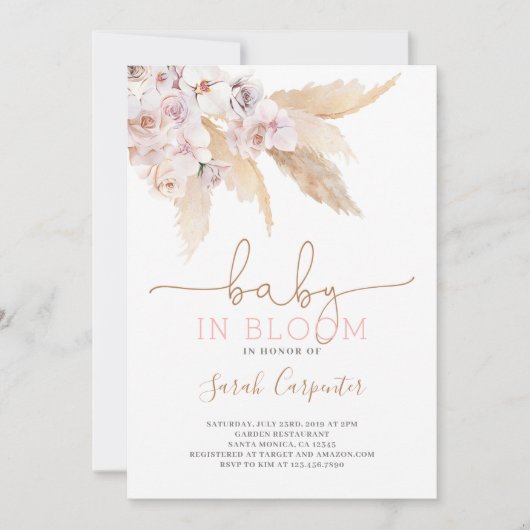 Pampas Grass Baby in bloei douche meisje uitnodigi Kaart (Voorkant)