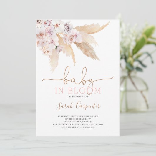 Pampas Grass Baby in bloei douche meisje uitnodigi Kaart (Staand voorkant)