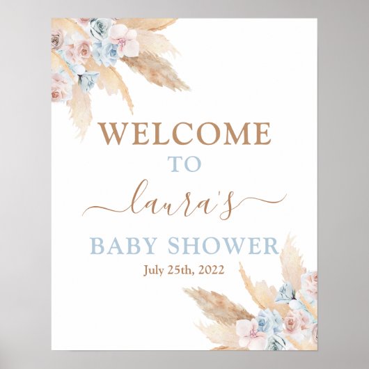 Pampas Grass Baby shower Boy Welkomstteken Poster (Voorkant)