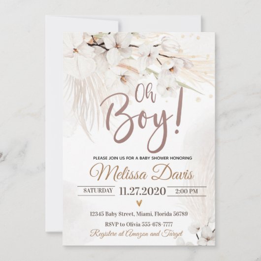Pampas Grass Baby shower Invitation Oh Boy Bohemia Kaart (Voorkant)