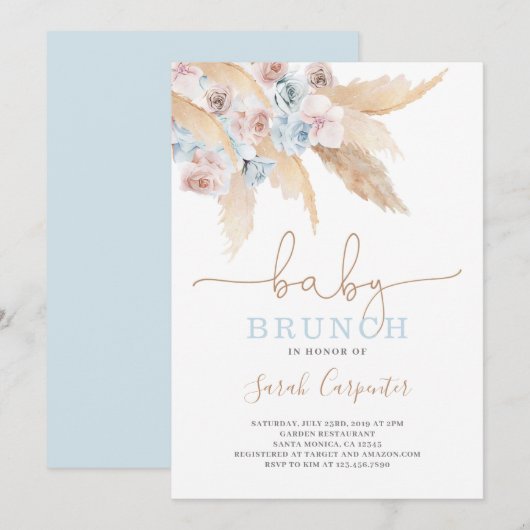 Pampas Grass Baby shower jongensuitnodiging Kaart (Voorkant / Achterkant)