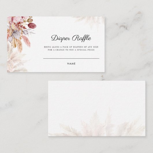 Pampas Grass Baby shower Luier Raffle Informatiekaartje (Voorkant / Achterkant)