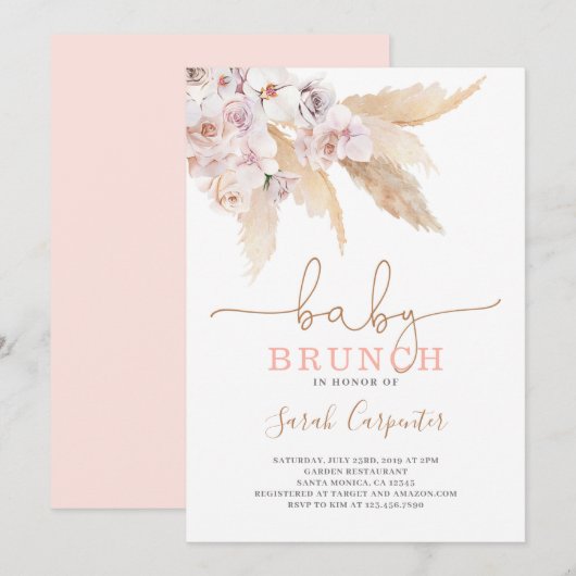 Pampas Grass Baby shower meisje uitnodiging (Voorkant / Achterkant)