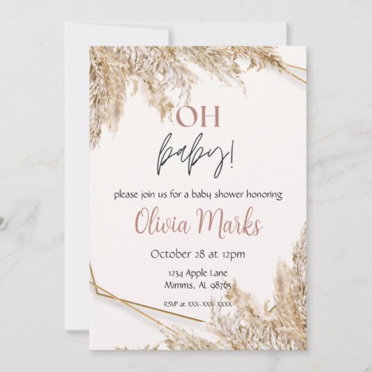 Pampas Grass Baby shower | Neutral Boho Rustic Kaart (Voorkant)