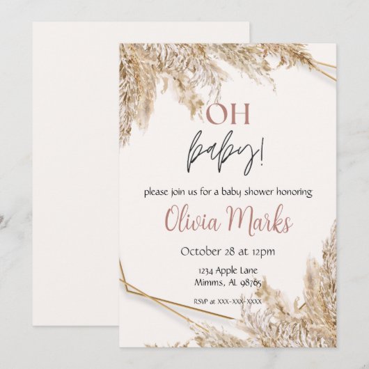 Pampas Grass Baby shower | Neutral Boho Rustic Kaart (Voorkant / Achterkant)