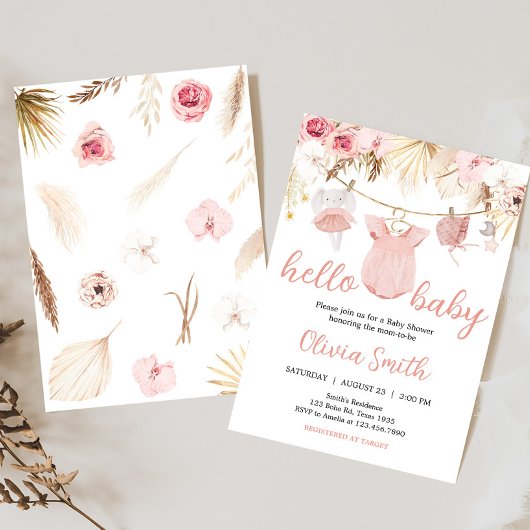 Pampas Grass Babykleding Baby shower Kaart