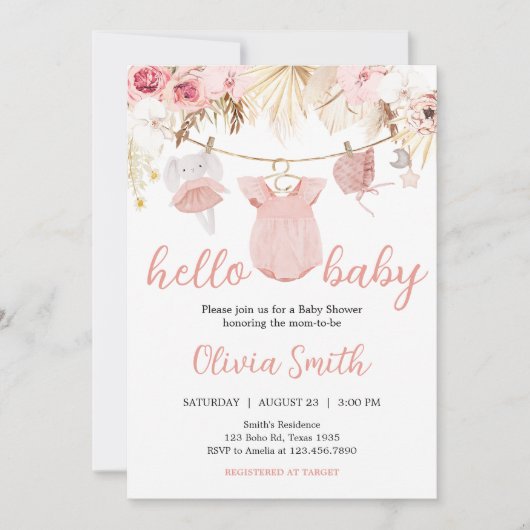 Pampas Grass Babykleding Baby shower Kaart (Voorkant)