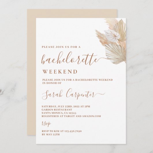 Pampas Grass Bachelorette Weekend uitnodiging (Voorkant / Achterkant)