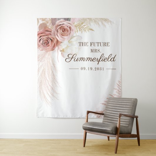 Pampas Grass Backdrop Terracotta Vrijgezellenfeest Wandkleed (In situ)