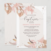Pampas Grass Baptism Invitation Desert Boho Arch Kaart (Voorkant / Achterkant)