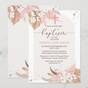 Pampas Grass Baptism Invitation Desert Boho Arch Kaart
