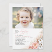 Pampas Grass Baptisme Foto van Roze Floral Kaart (Voorkant)